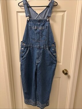 Y2K A.M.I. Embroidered Hem Denim Overalls - Blue